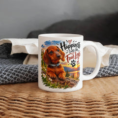 White Ceramic Mug - Dachshund