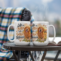 White Ceramic Mug - Golden Retriever